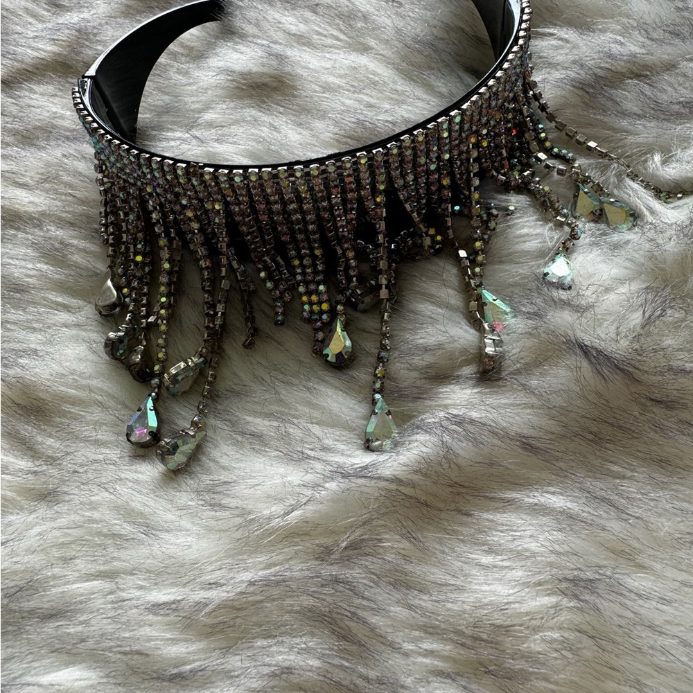 Black Choker Necklace with Silver Rhinestones